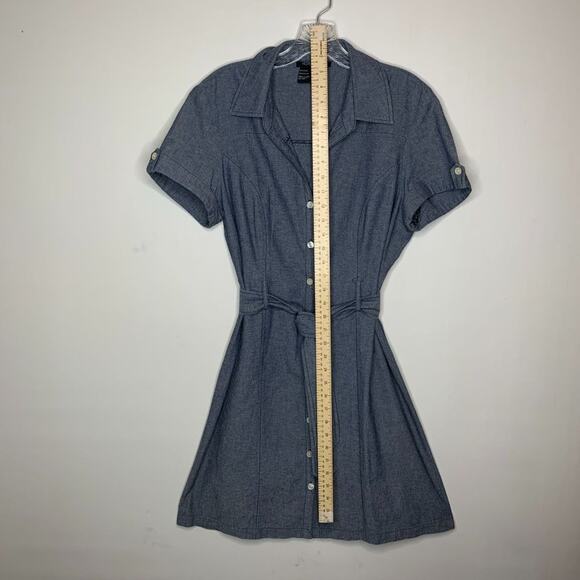 Hope & Honey Size 6 Cotton Chambray Button Up Belted Short Sleeve Shirt Dress - Picture 4 of 10